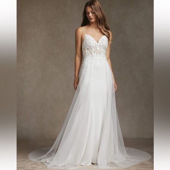 New AZAZIE SAFFRON Diamond White Champagne Mermaid Sweetheart Sequin Crepe Dress - Picture 2 of 16